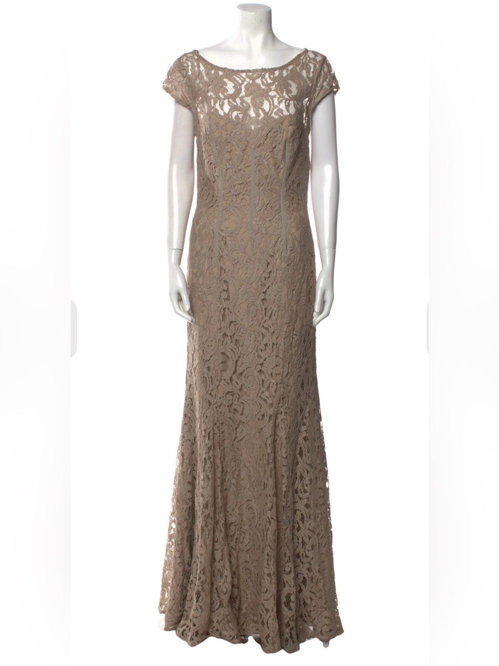 Monique Lhuillier Tan Lace Maxi Dress